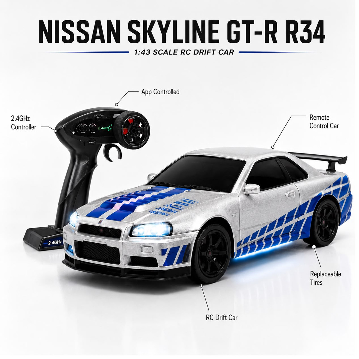 NISSAN SKYLINE R/C Alloy Drift Car - Image 2