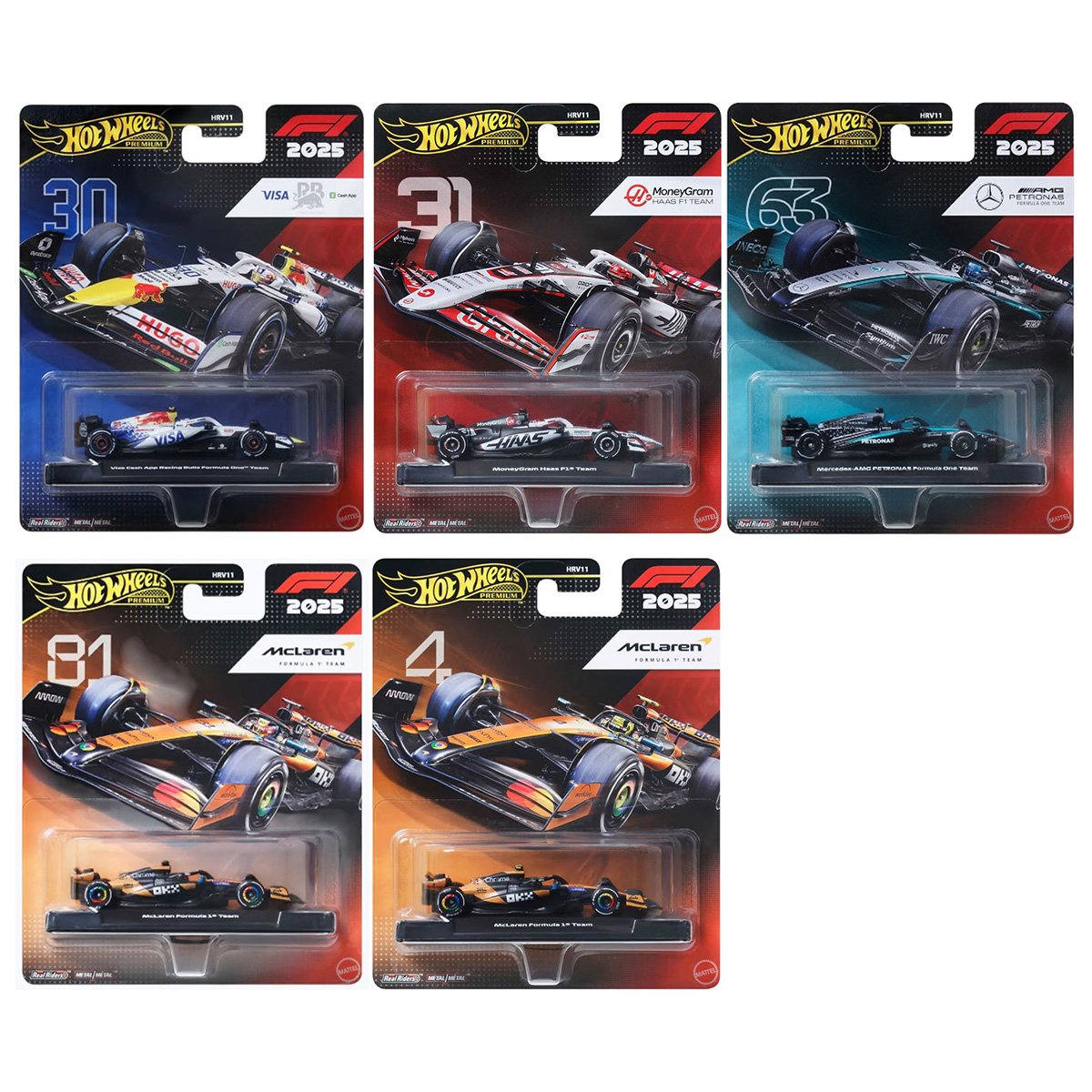 5 Formula 1 race cars